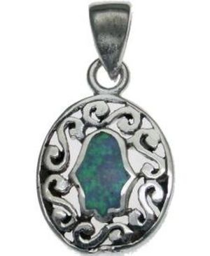 Opal Hamsa Sterling Silver Pendant