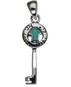 Key for Success Opal Hamsa and im for my Beloved Blessing Sterling Silver Pendant