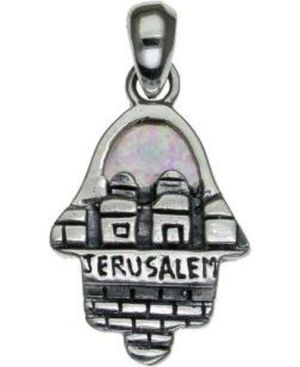 Hamsa with Jerusalem Background  Sterling Silver Pendant