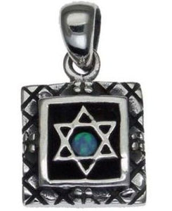 Opal Star of David Sterling Silver Pendant