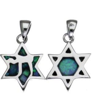 opal Star of David with Chai Sterling Silver Pendant