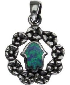 Opal Hamsa Sterling Silver Pendant