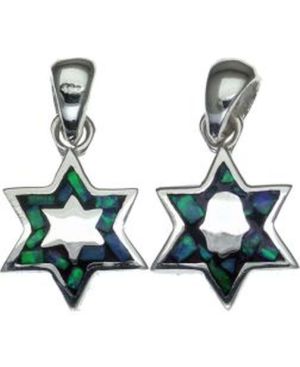 Two Sided Opal Hamsa and star of David  of Sterling Silver Pendant