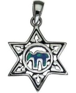 Star of David with Opal chai  Sterling Silver Pendant