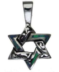 Star of David with Opal  Sterling Silver Pendant