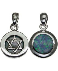 Two Sides Star of David with Opal Sterling Silver Pendant