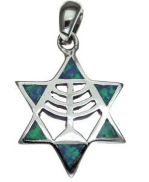 Opal Star of David with Menorah Sterling Silver Pendant