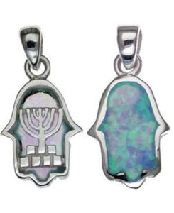 Two Sides Menorah with Opal Sterling Silver Pendant