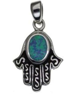 Hamsa with Opal Sterling Silver Pendant