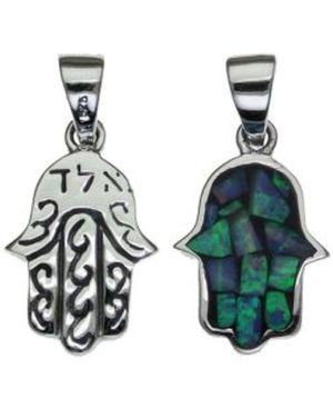 Two Sides Kabbalah Blessing and Opal Sterling Silver Pendant