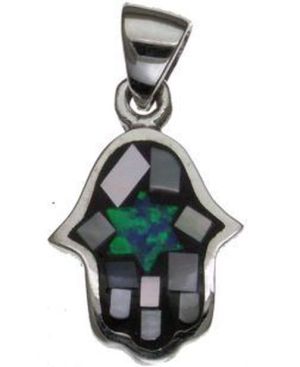 Mosaic Hamsa Sterling Silver Pendant