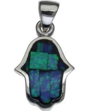 Opal Hamsa Sterling Silver Pendant