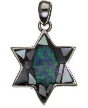 Mosaic Star of David Sterling Silver Pendant