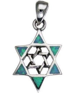 Star of David with Opal Sterling Silver Pendant