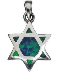 Opal Star of David Sterling Silver Pendant