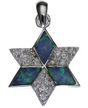Opal Star of David with Swarovsky Crystal Sterling Silver Pendant