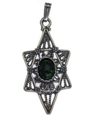 Star of David with Emerald Sterling Silver Pendant