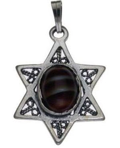 Star of David wiyh Black Stone Sterling Silver Pendant