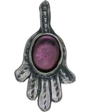 Hamsa with Pink Stone Sterling Silver Pendant