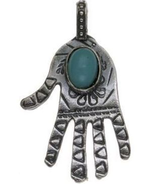 Hamsa with Stone  Sterling Silver Pendant