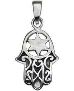 Hamsa with Star of David Sterling Silver Pendant