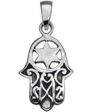 Hamsa with Star of David Sterling Silver Pendant