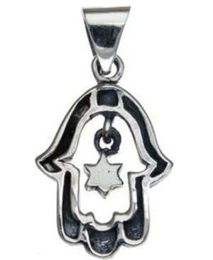 Hamsa with Star of David Sterling Silver Pendant