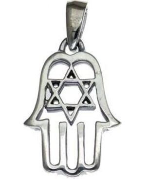 Hamsa with Star of David Sterling Silver Pendant