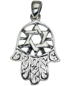 Hamsa with Star of David Sterling Silver Pendant