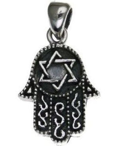 Hamsa with Star of David  Sterling Silver Pendant