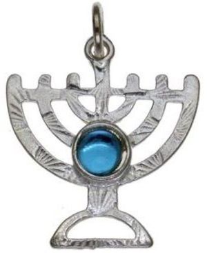 Menorah with Stone  Sterling Silver Pendant