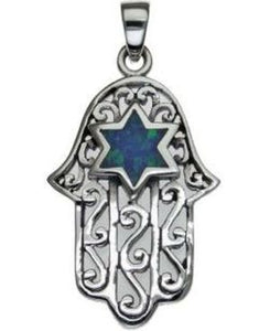 Hamsa with Star of David Sterling Silver Pendant