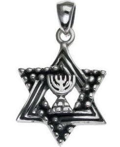 Star of David with Menorah Sterling Silver Pendant