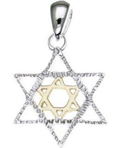 Star of David Sterling Silver Pendant with 14K Gold Plated Star