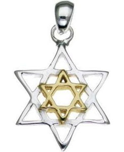 Star of David Sterling Silver Pendant with 14K Gold Plated Star