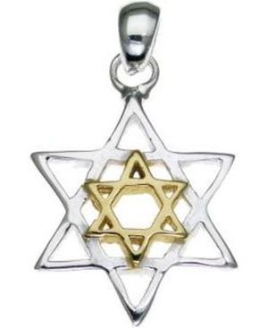 Star of David Sterling Silver Pendant with 14K Gold Plated Star