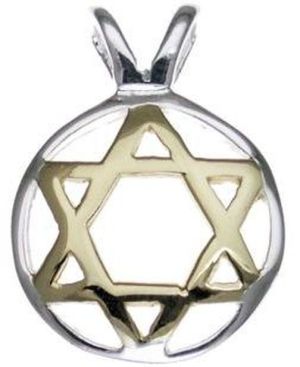 Star of David Sterling Silver Pendant with 14K Gold Plated Star