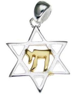 Star of David Sterling Silver Pendant with 14K Gold Plated Chai