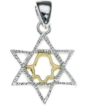 Star of David Sterling Silver Pendant with 14K Gold Plated Hamsa