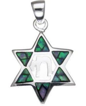 Mosaic Star of David with Chai Sterling Silver Pendant