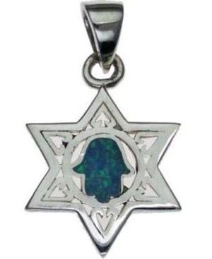 Star of David with Opal Hamsa Sterling Silver Pendant
