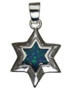 Opal Star of David Sterling Silver Pendant