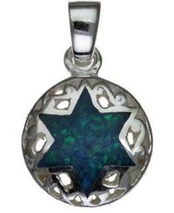 Opal Star of David Sterling Silver Pendant