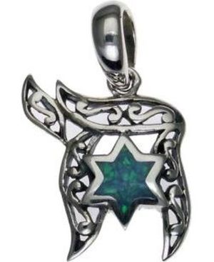 Chai with Opal Star of David Sterling Silver Pendant