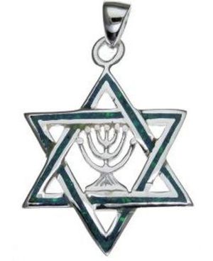 Opal Star of David with Menorah Sterling Silver Pendant