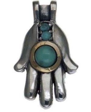 Hamsa with Turquoise Sterling Silver Pendant and 9K Golde