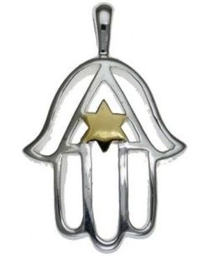 Hamsa Sterling Silver Pendant with 9K Gold Star of David