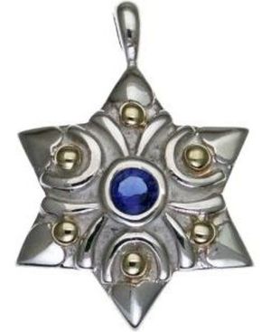 Star of David with Stone Sterling Silver Pendant and 9K Gold