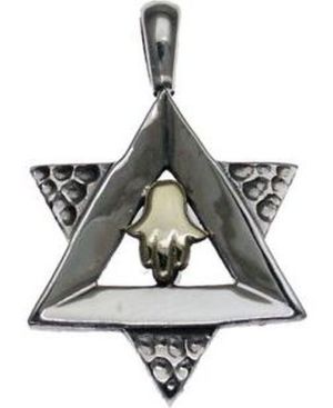 Star of David Sterling Silver Pendant with 9K Gold Hamsa