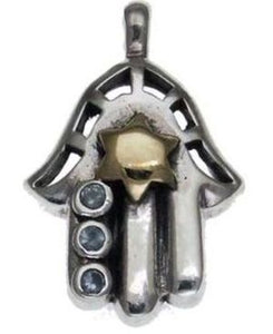 Hamsa Sterling Silver Pendant and 9K Gold Star of David